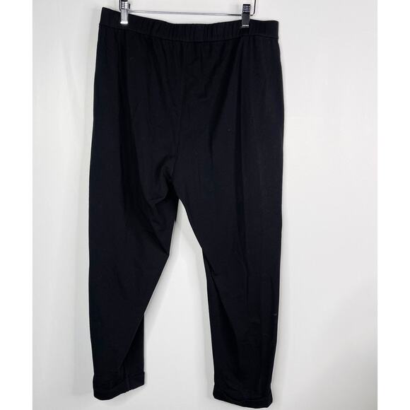 Eileen Fisher M Black Organic Cotton Stretch Jersey Cuffed Ankle Pants Pull On - Picture 2 of 10